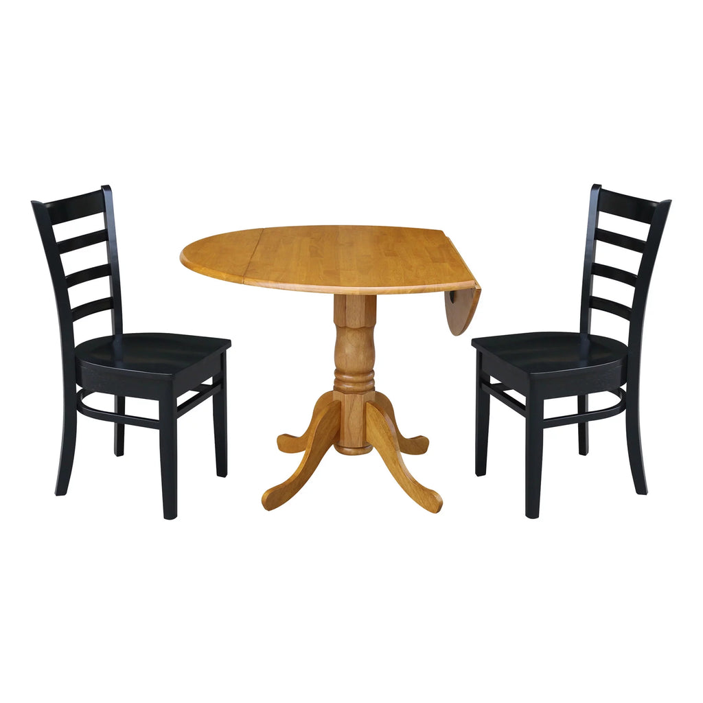 Solid Wood 3-Piece Dining Set with Drop Leaf Table and 2 Ladder Back Chairs L21991