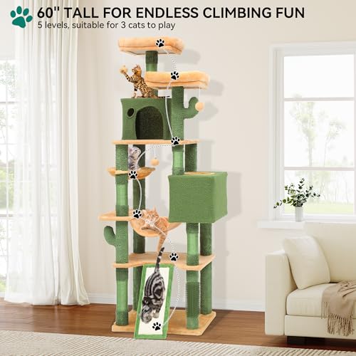 Tall Cat Tree Tower with Self-Grooming Brush, Sisal Scratching Posts and Board H4653
