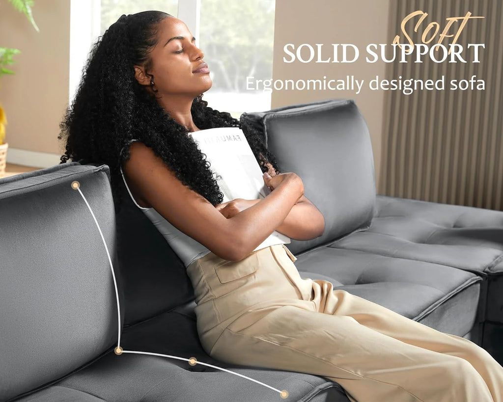 5 Seater Grey Velvet Sectional Sofa W9133