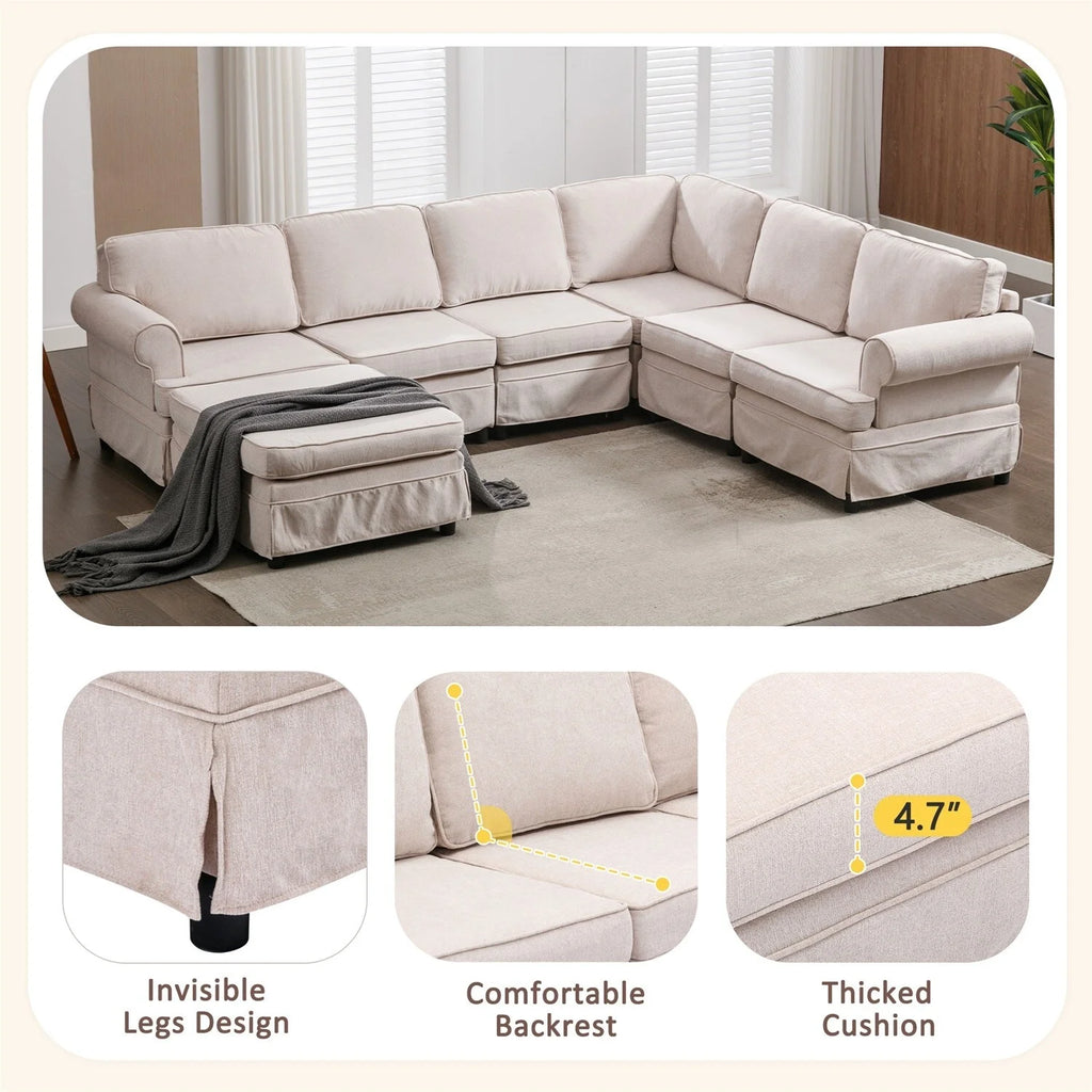 Beige Fabric Upholstered Modular Sofa Q9619