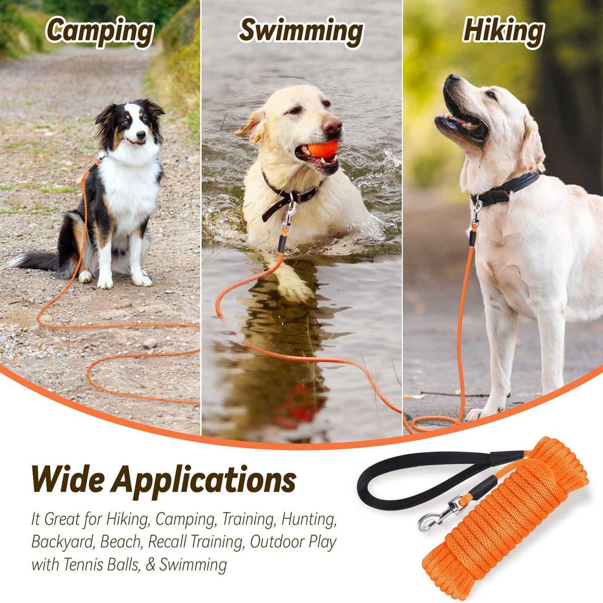 Check Cord Dog Leash Long Lead Training Tracking Line 10ft 15ft 30ft 50ft B943627