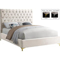Contemporary Wood Tufted Platform Bed Full Cream Gold Q928811