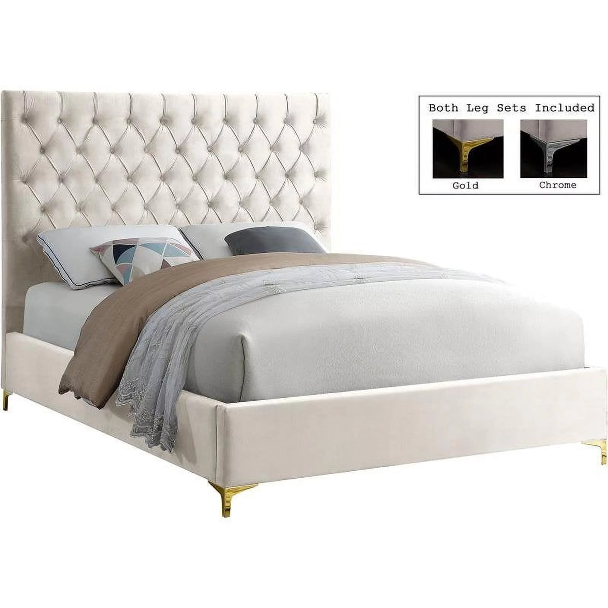 Contemporary Wood Tufted Platform Bed Full Cream Gold Q928811