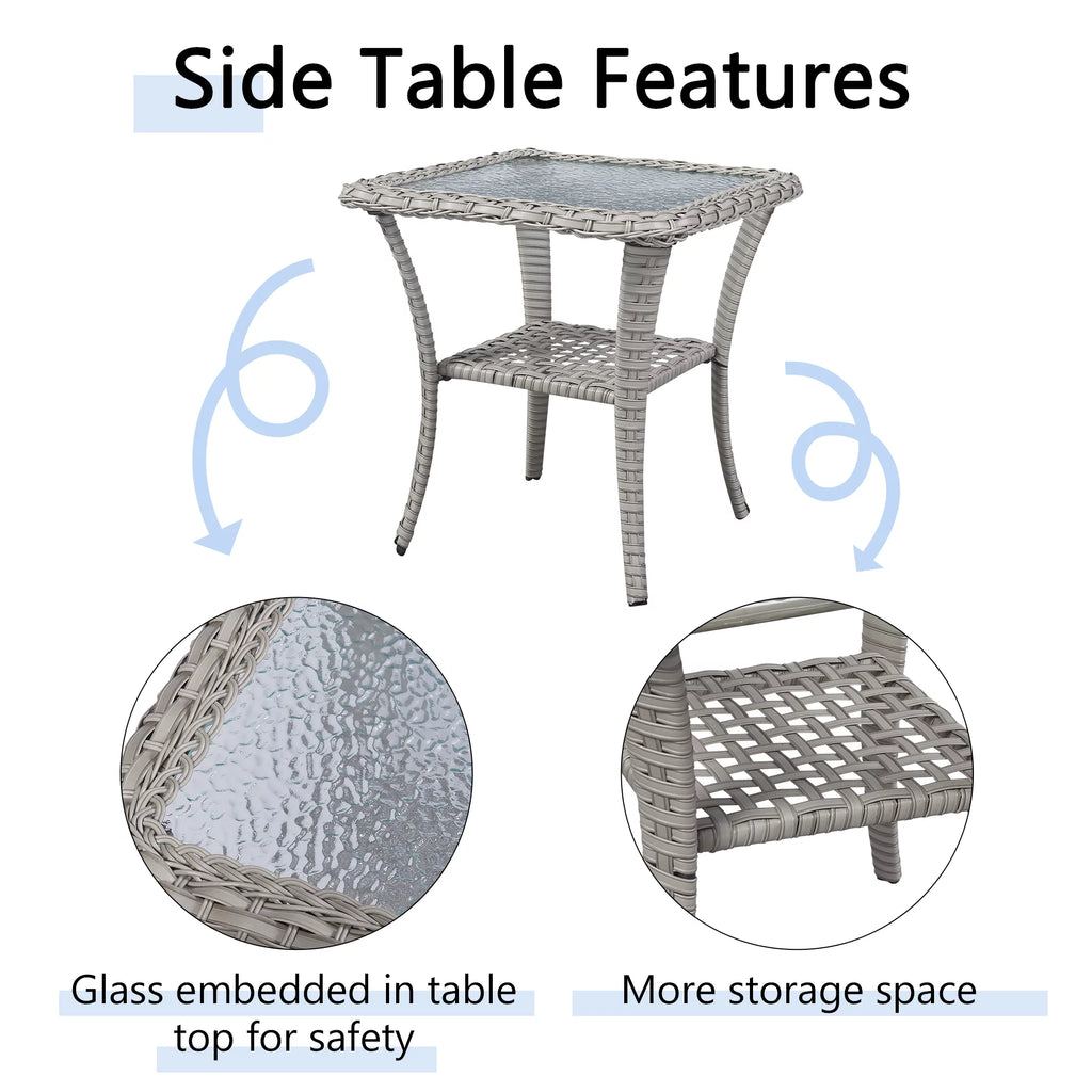 3-Piece Wicker Rocking Chair with Side Table and Cushions S403