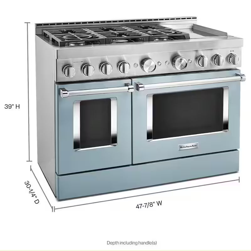 6.3 cu. ft. Smart Double Oven Gas Range with Griddle in Misty Blue I509