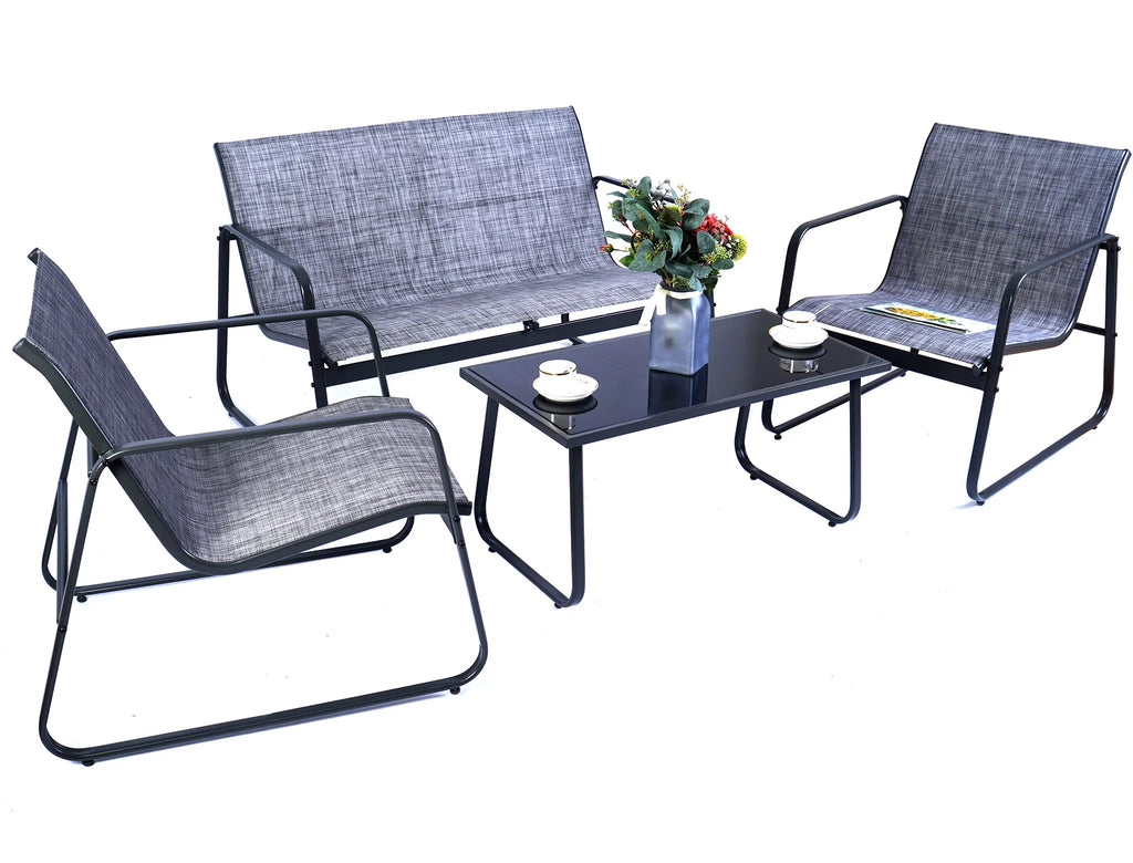 Outdoor Metal Conversation Set with Love Seat, 2 Chairs and Table S220