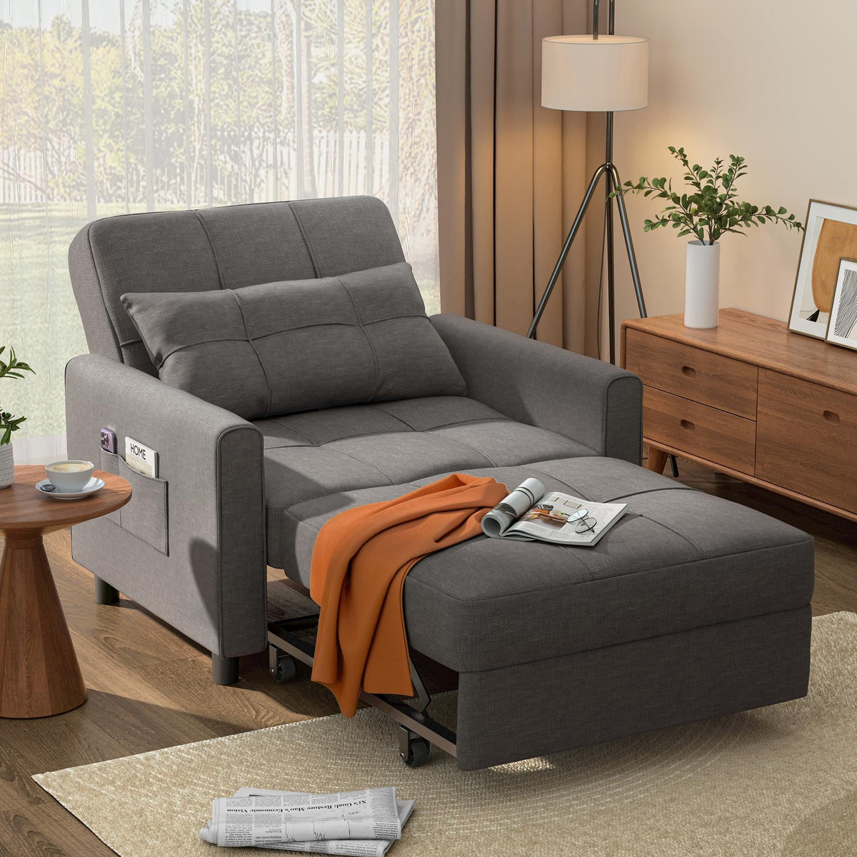 Light Gray Convertible Sofa Bed T2814