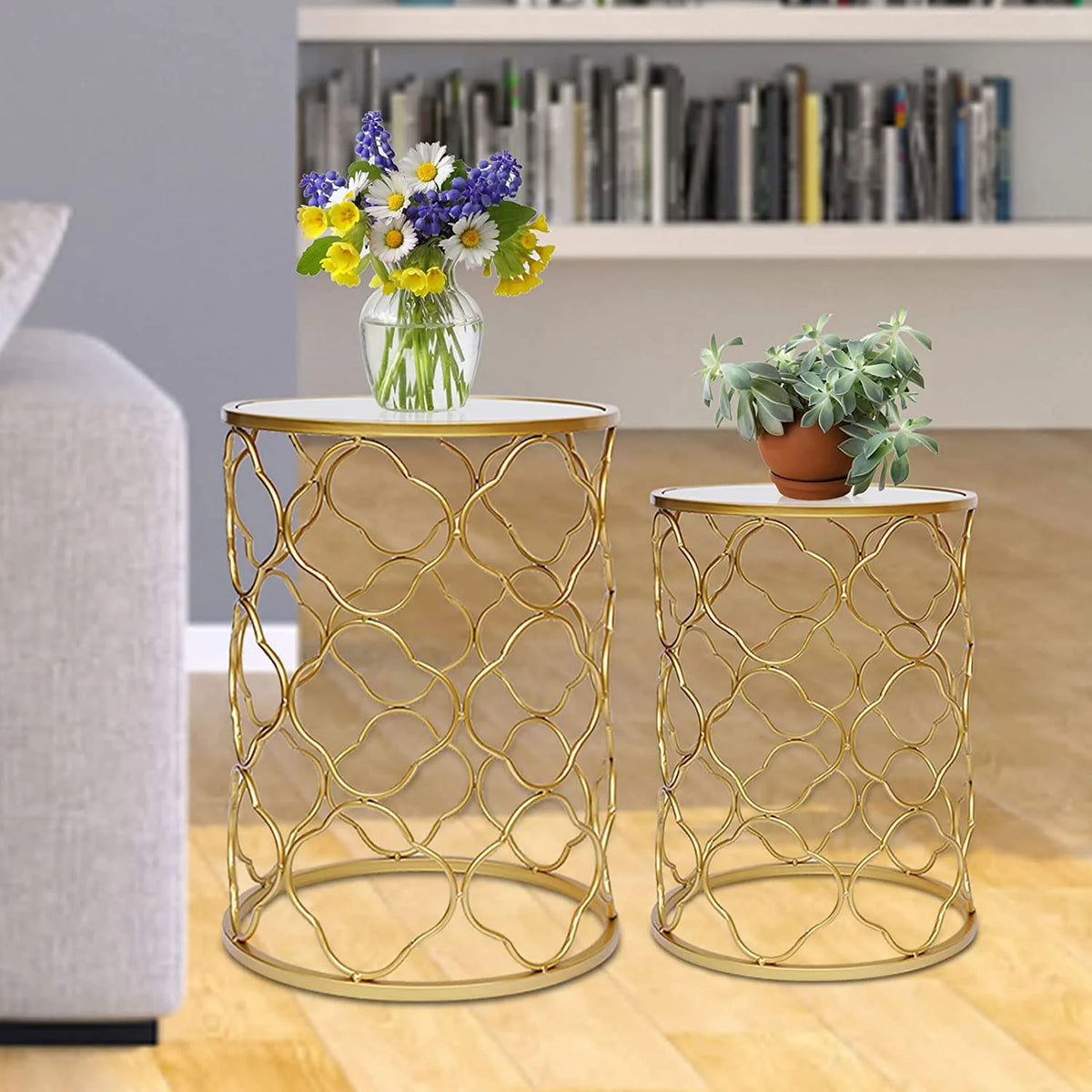 Round Gold Metal Nesting Side Table with Mirrored Top V74780