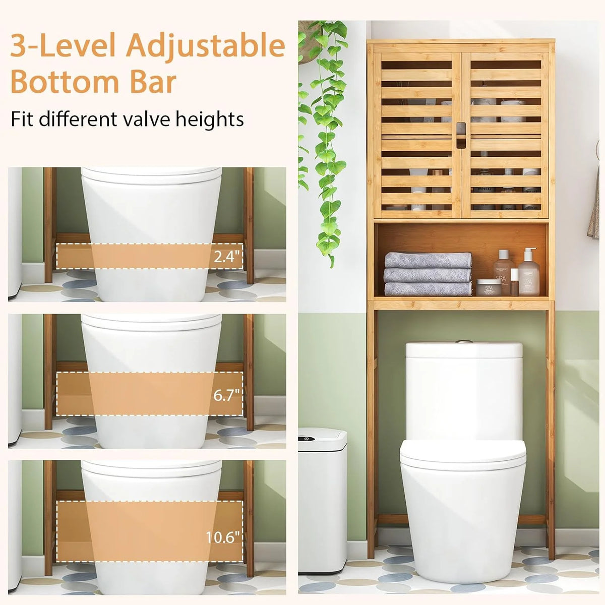 Natural Bamboo Over The Toilet Storage Cabinet O93399