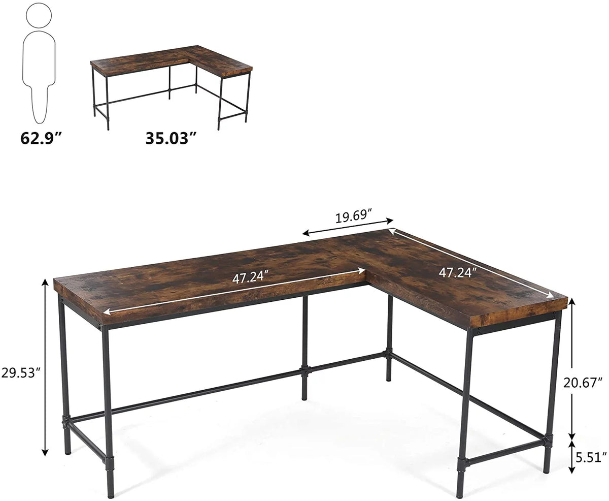 67 inch L-Shaped Corner Computer Desk with Metal Pipe Legs W431