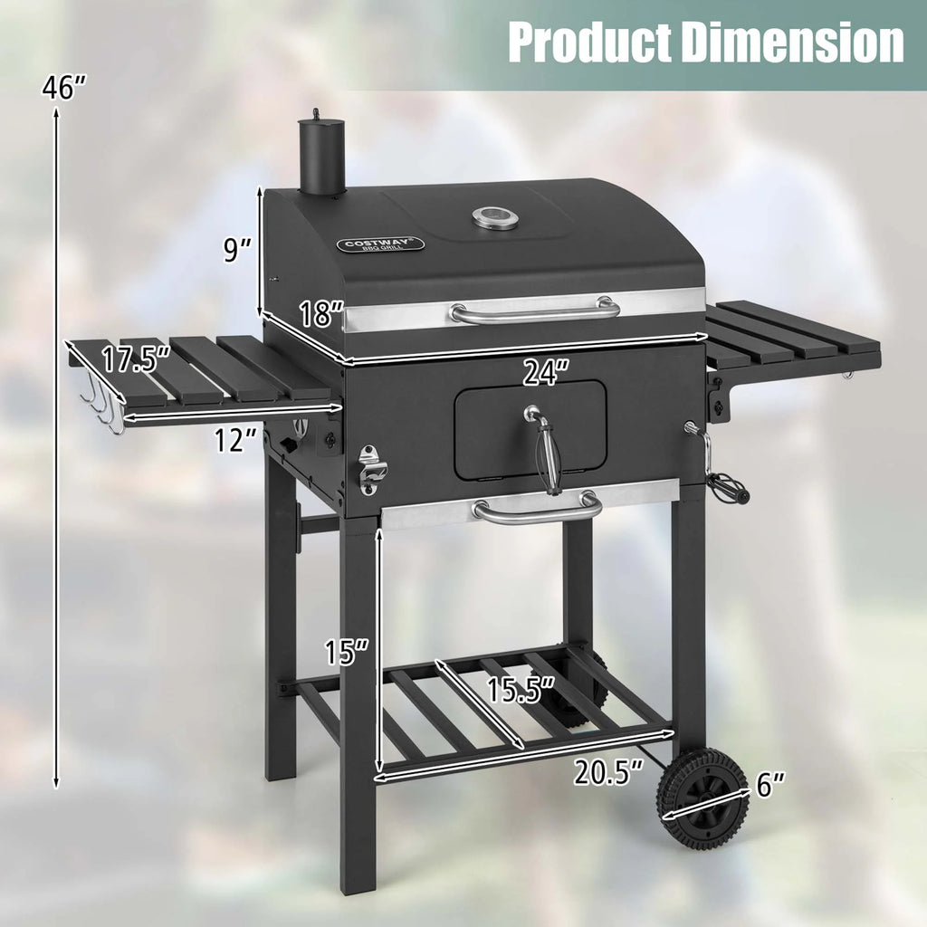 Outdoor Charcoal Grill with 2 Foldable Side Table S130