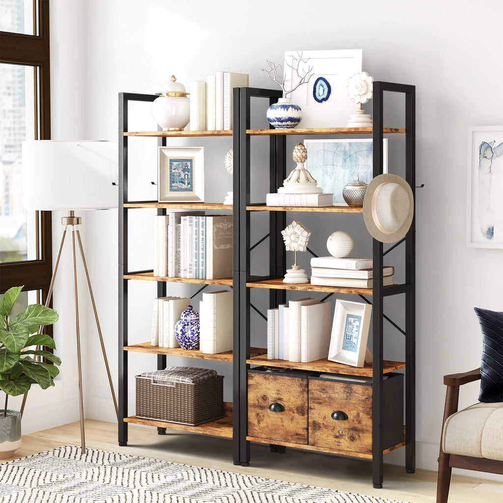 5 Shelf 2 Drawer Rustic Brown Bookcase M440627