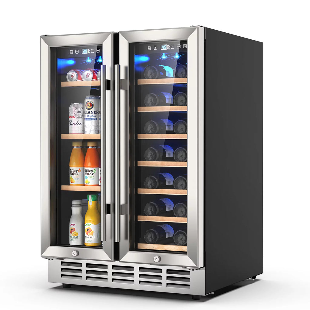 Beverage Refrigerator and Wine Cooler, Dual Zone 24 inch Built-in 20 Bottles 57 Cans Q932