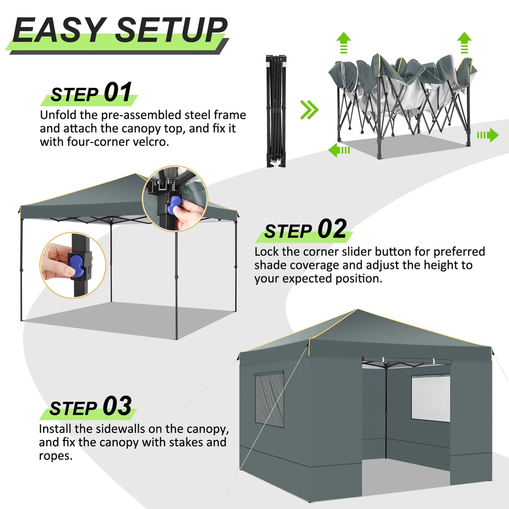 10' x 10' Pop up Canopy with 4 Removable Sidewalls and Carry Bag A5405