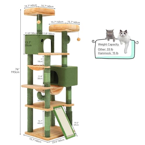 Tall Cat Tree Tower with Self-Grooming Brush, Sisal Scratching Posts and Board H4653