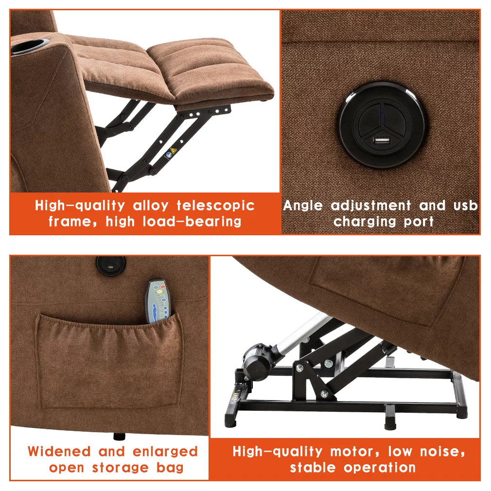 Brown Electric Lift Recliner with Cup Holders Y434028