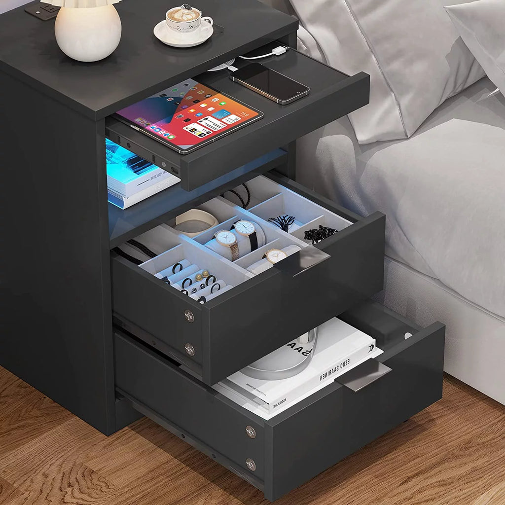 Black 2 Drawer Nightstand with Wireless Charging Station I210505