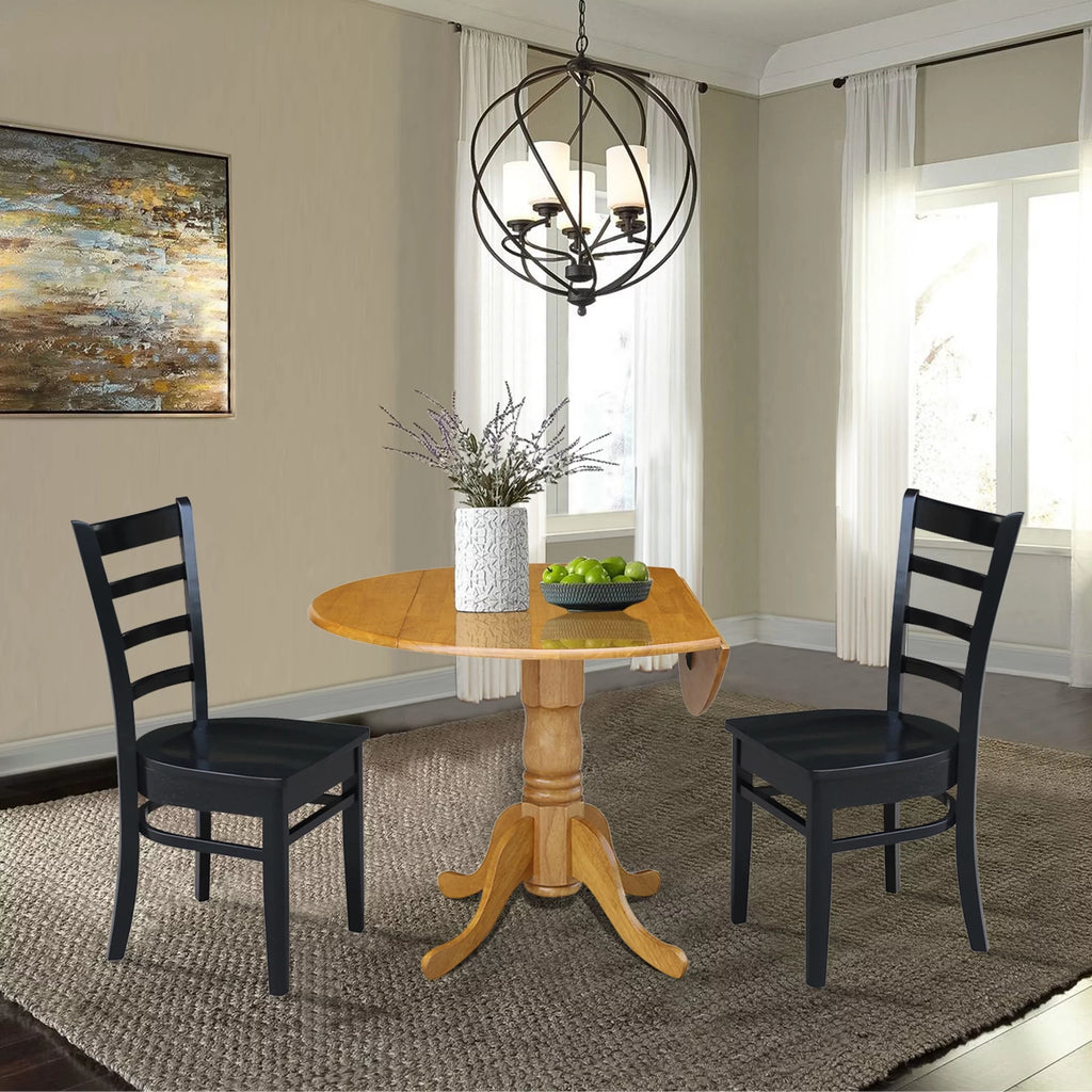 Solid Wood 3-Piece Dining Set with Drop Leaf Table and 2 Ladder Back Chairs L21991