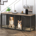 Black Large 2 Dog Steel Frame Wooden Top Crate Furniture S9433